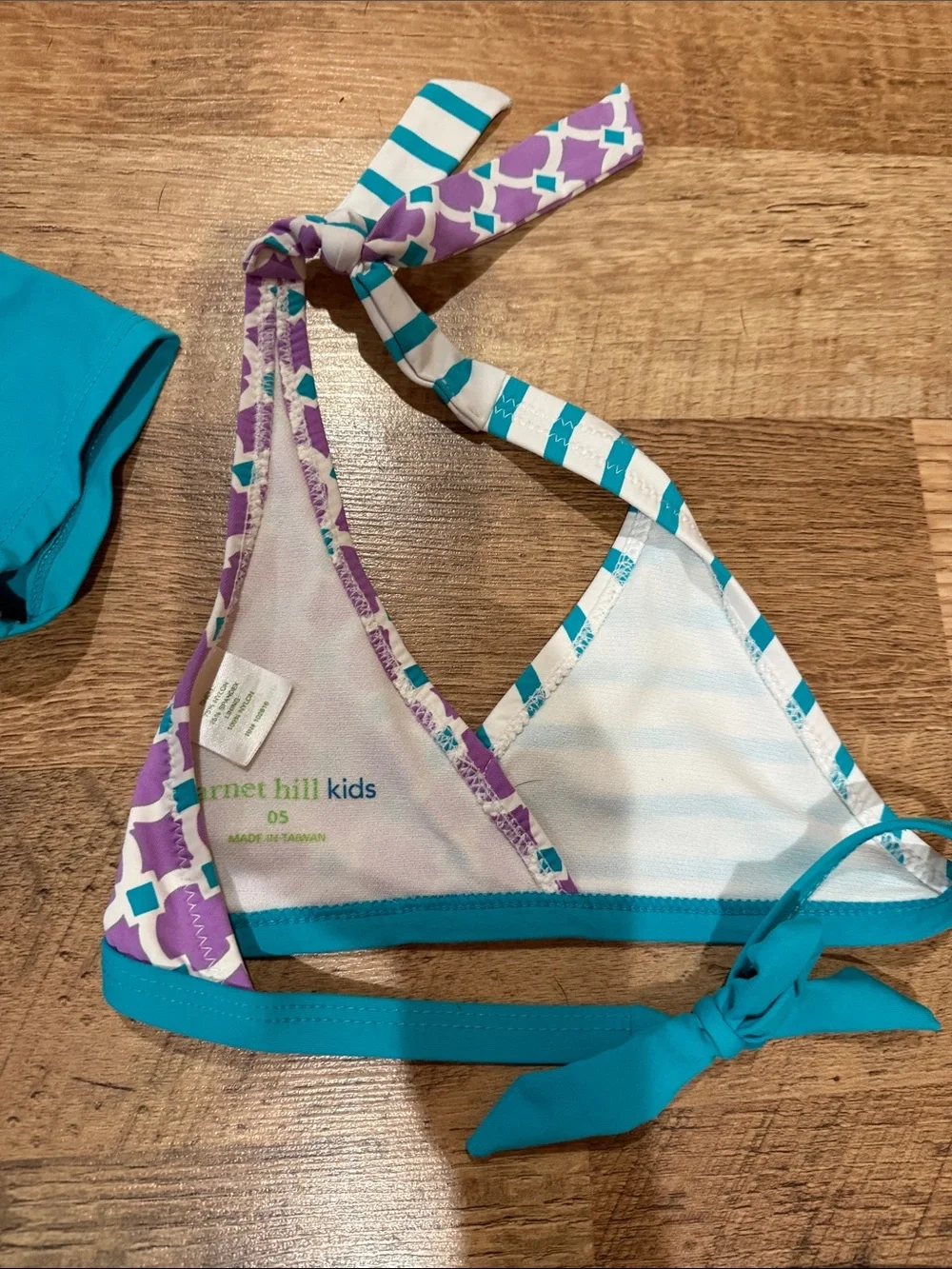 Kids Purple & Teal 3-Piece Swim Set - Rash Guard, Bikini Top & Bottom Size 5